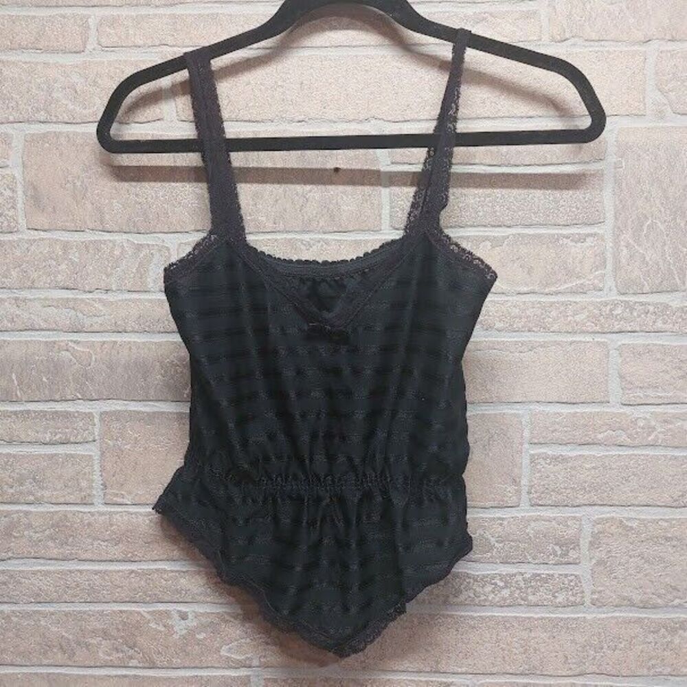 Vintage Satin Black Striped Lace Trimmed Sexy Camisole Womens Size Small